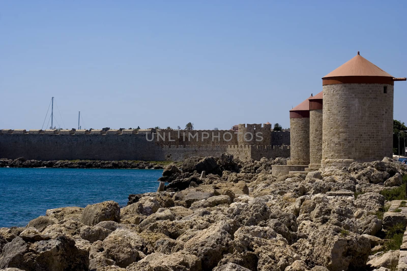 Mandraki Harbour - look to the old city