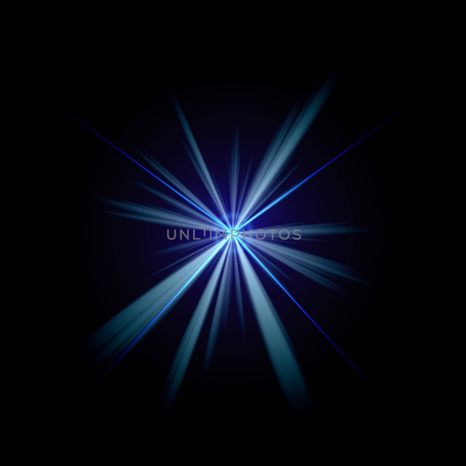 Bright blue flash of light or lens flare burst over a black background.
