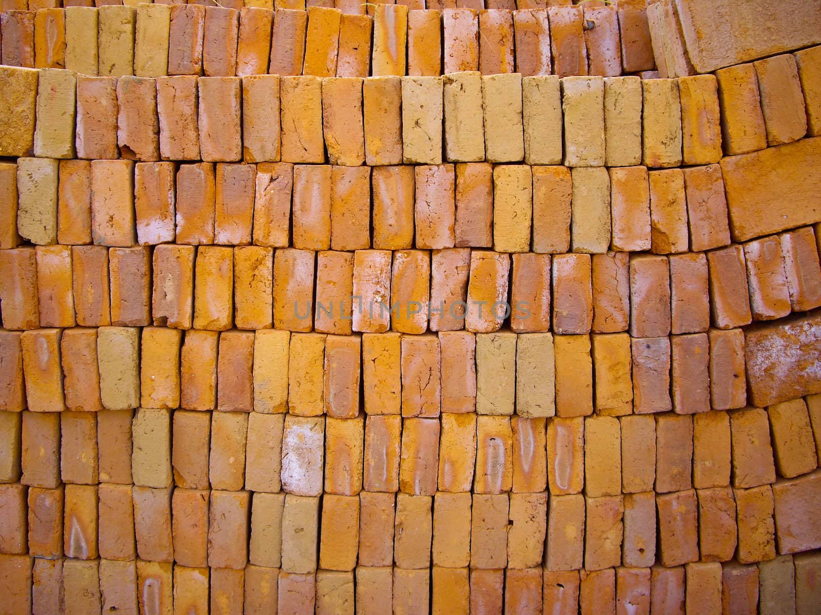 Bricks in rows ready to be used