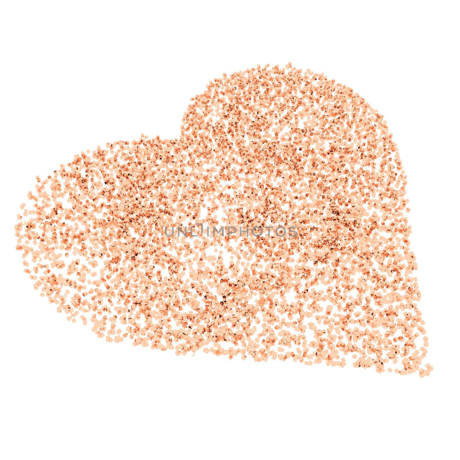 A unique valentine’s Day heart created using pink cubic particles, isolated on a white background.