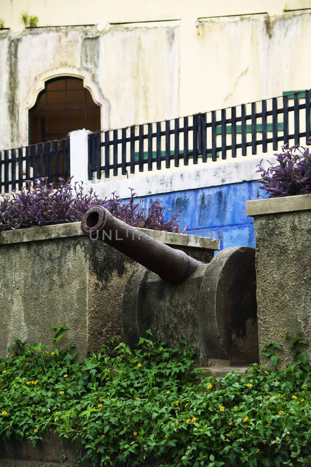 Cannon placement on a stone wall in Granada Nicaragua