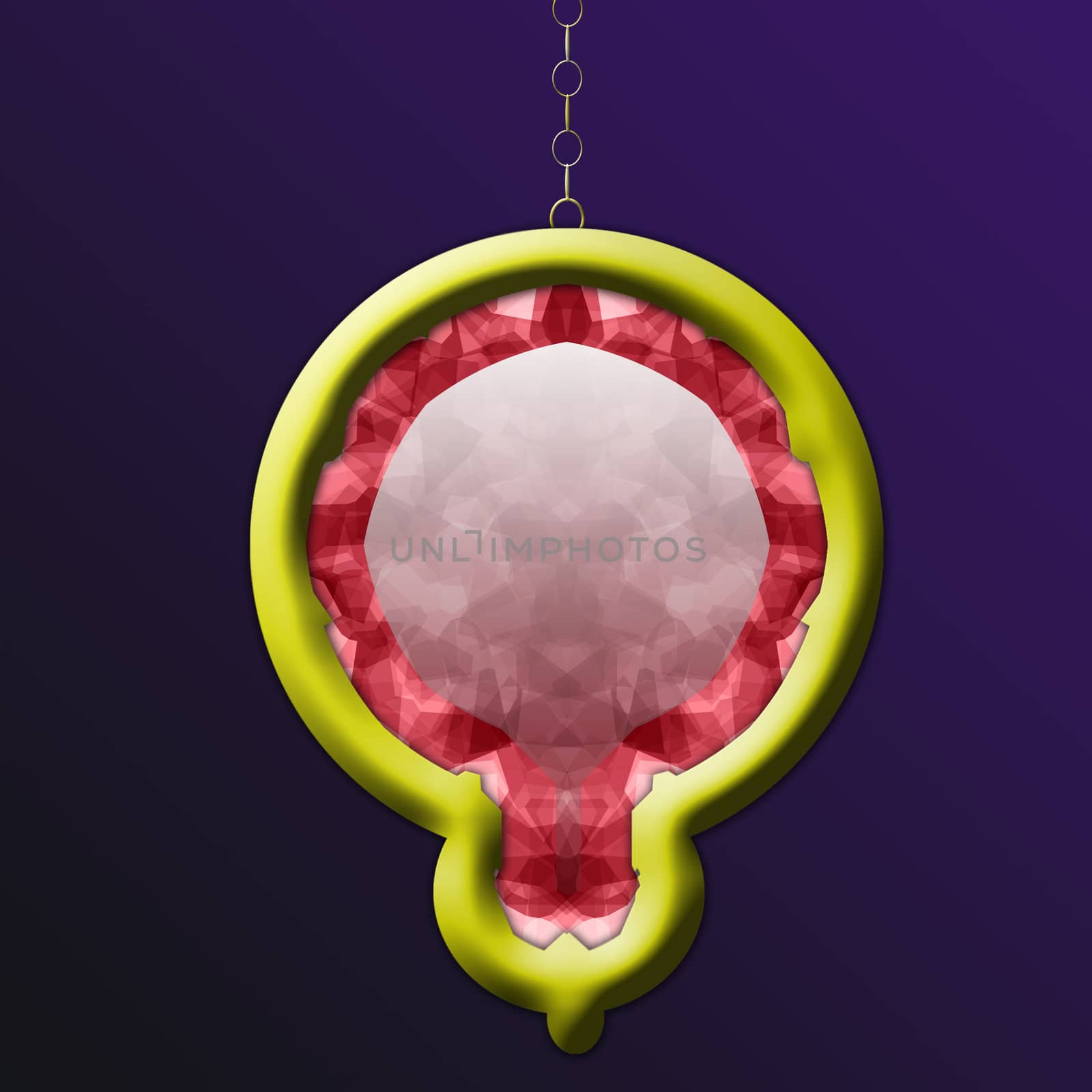 An illustration of a red ruby pendant hanging from a gold chain