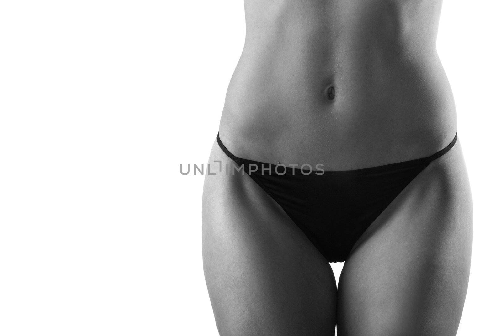 Belly of beautiful woman isolated on white