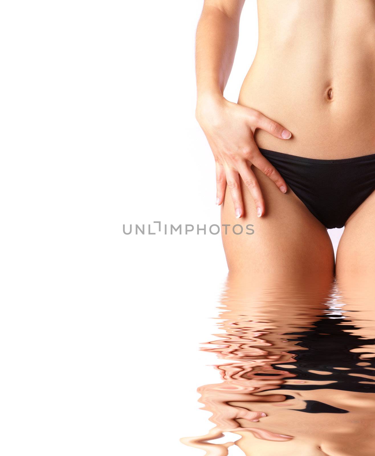 Belly of beautiful woman isolated on white copyspace
