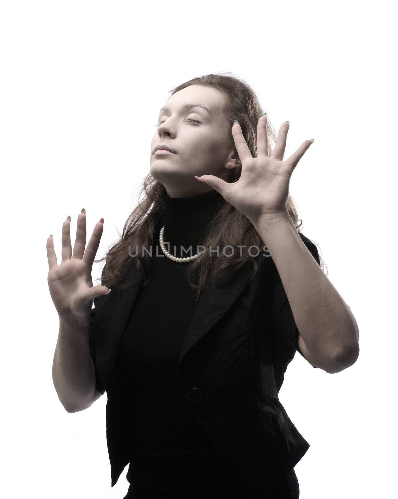 Bizarre woman isolated on white              