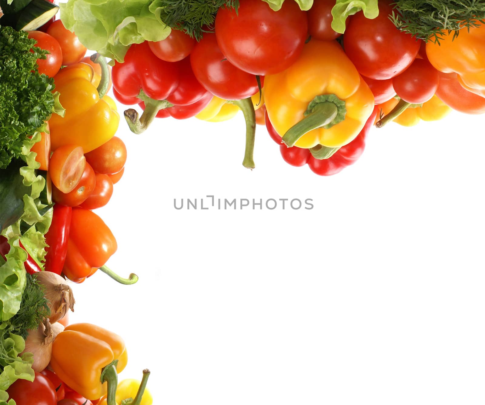 Frame of fresh tasty vegetables isolated on white background             