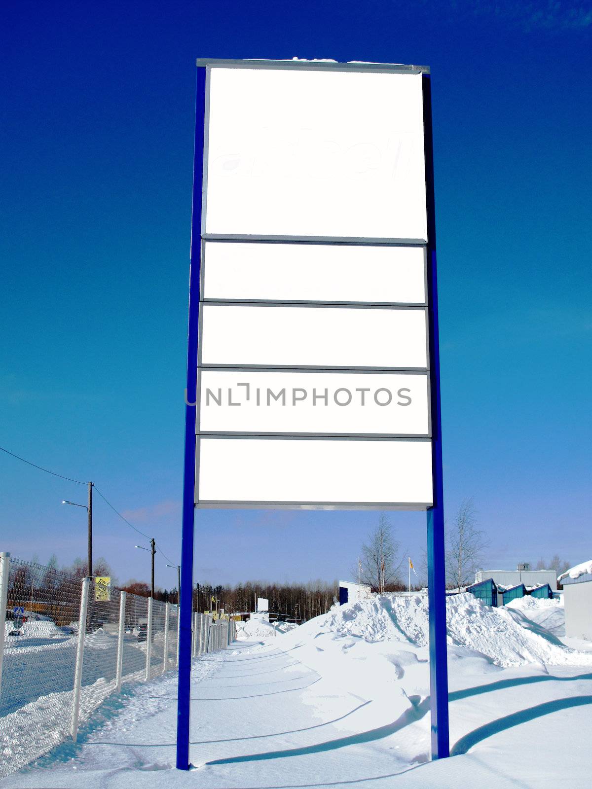 The street empty bilboard taken in winter time in Finland                               