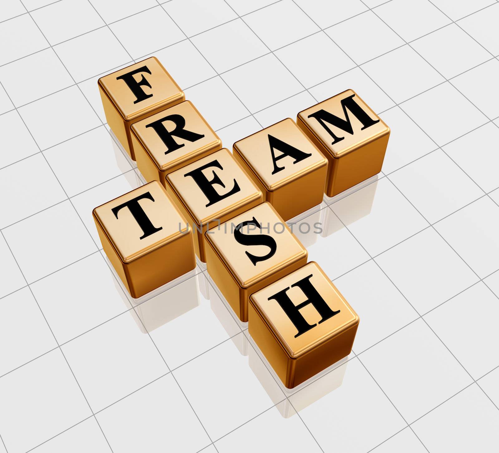 3d golden boxes with text - fresh team, crossword