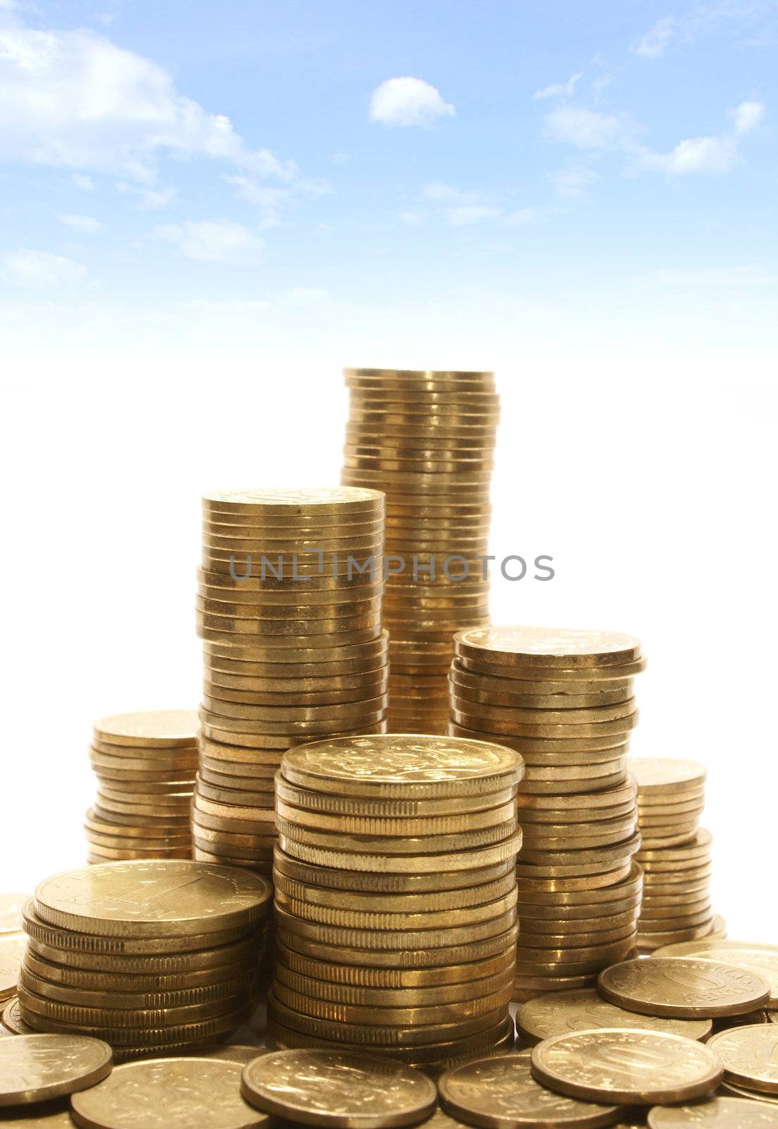 Golden coins isolated on white background         