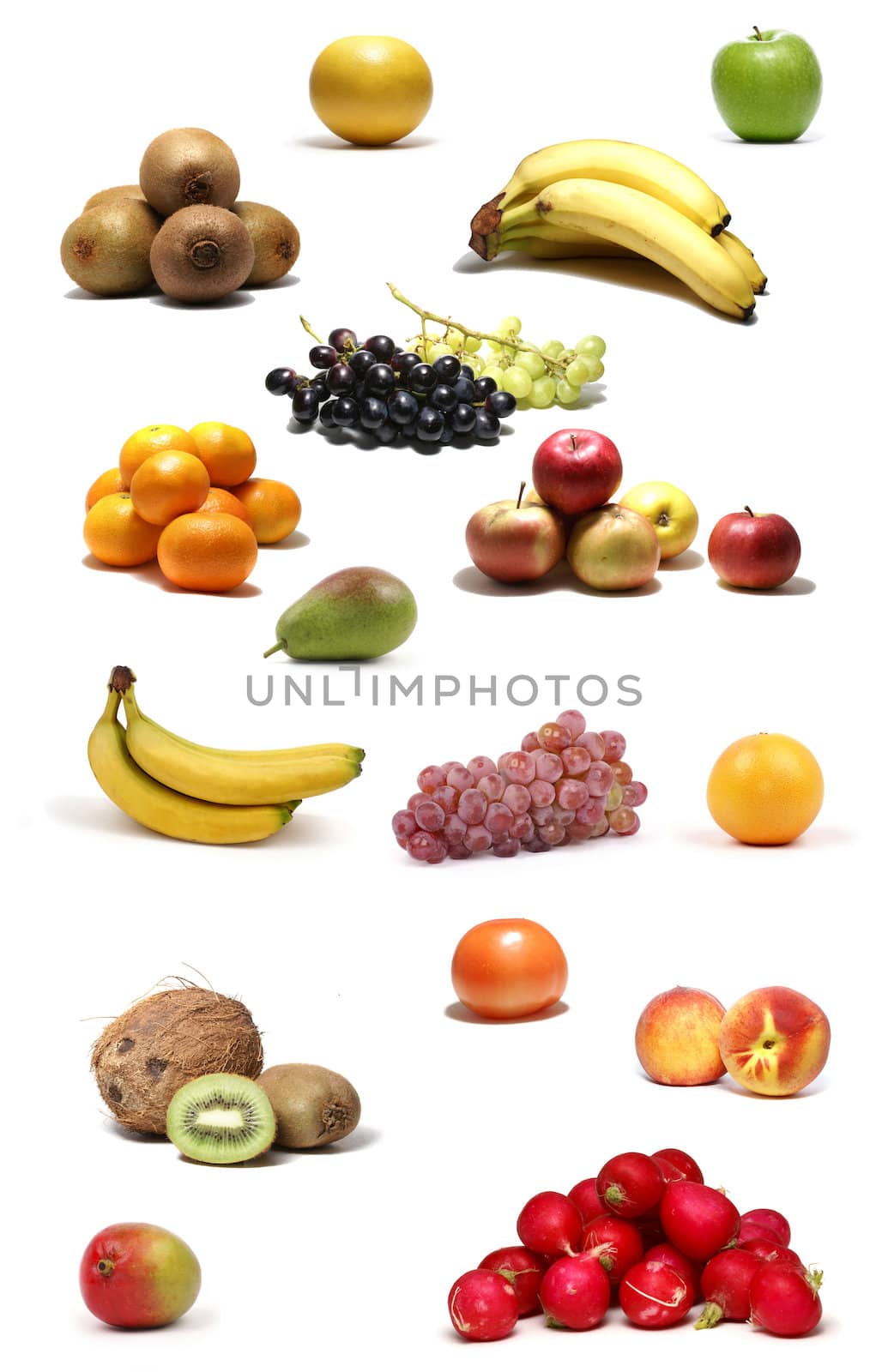 Set of different bright tasty fruits isolated on white                 