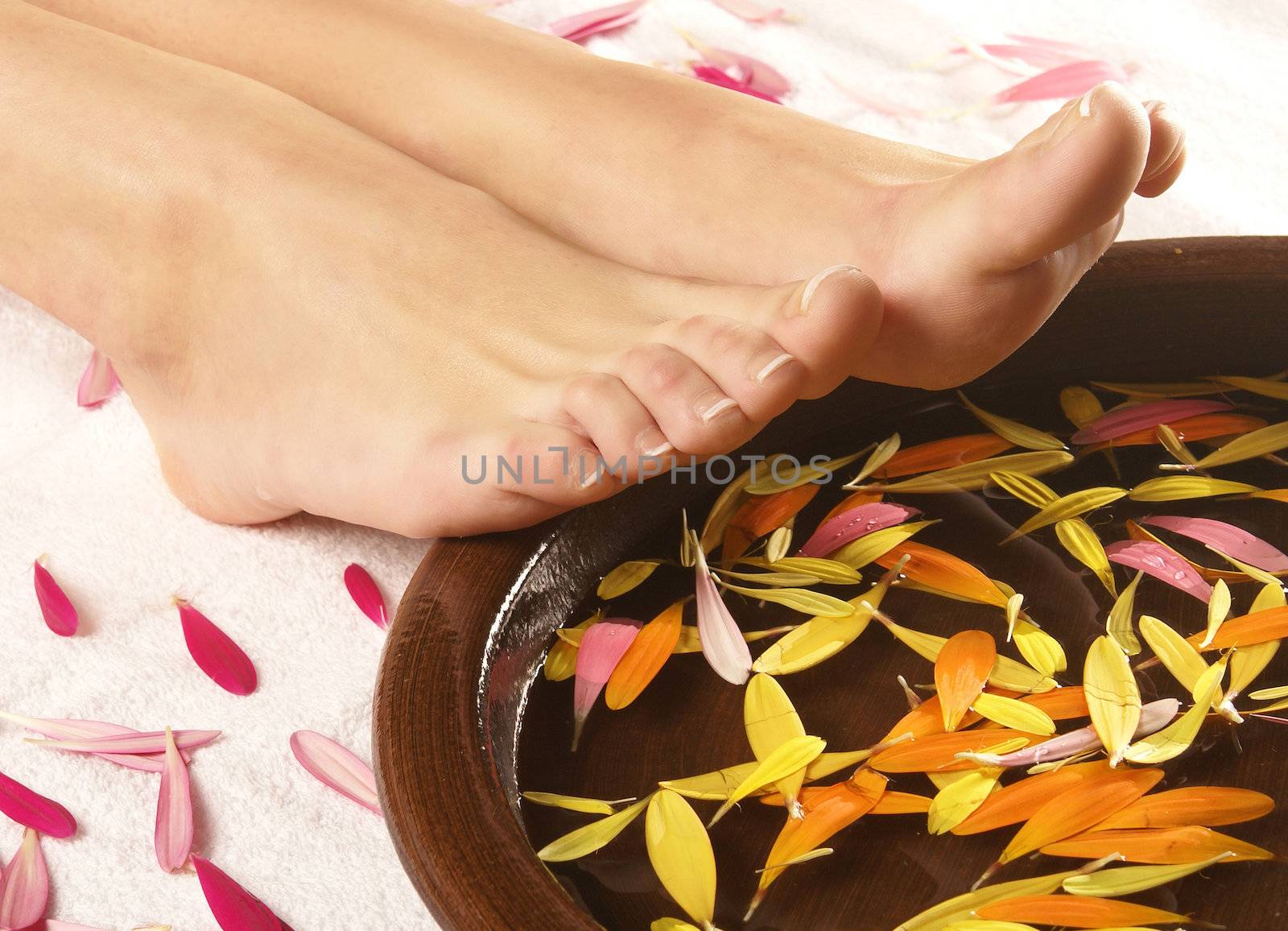 Spa composition of legs and flowers          