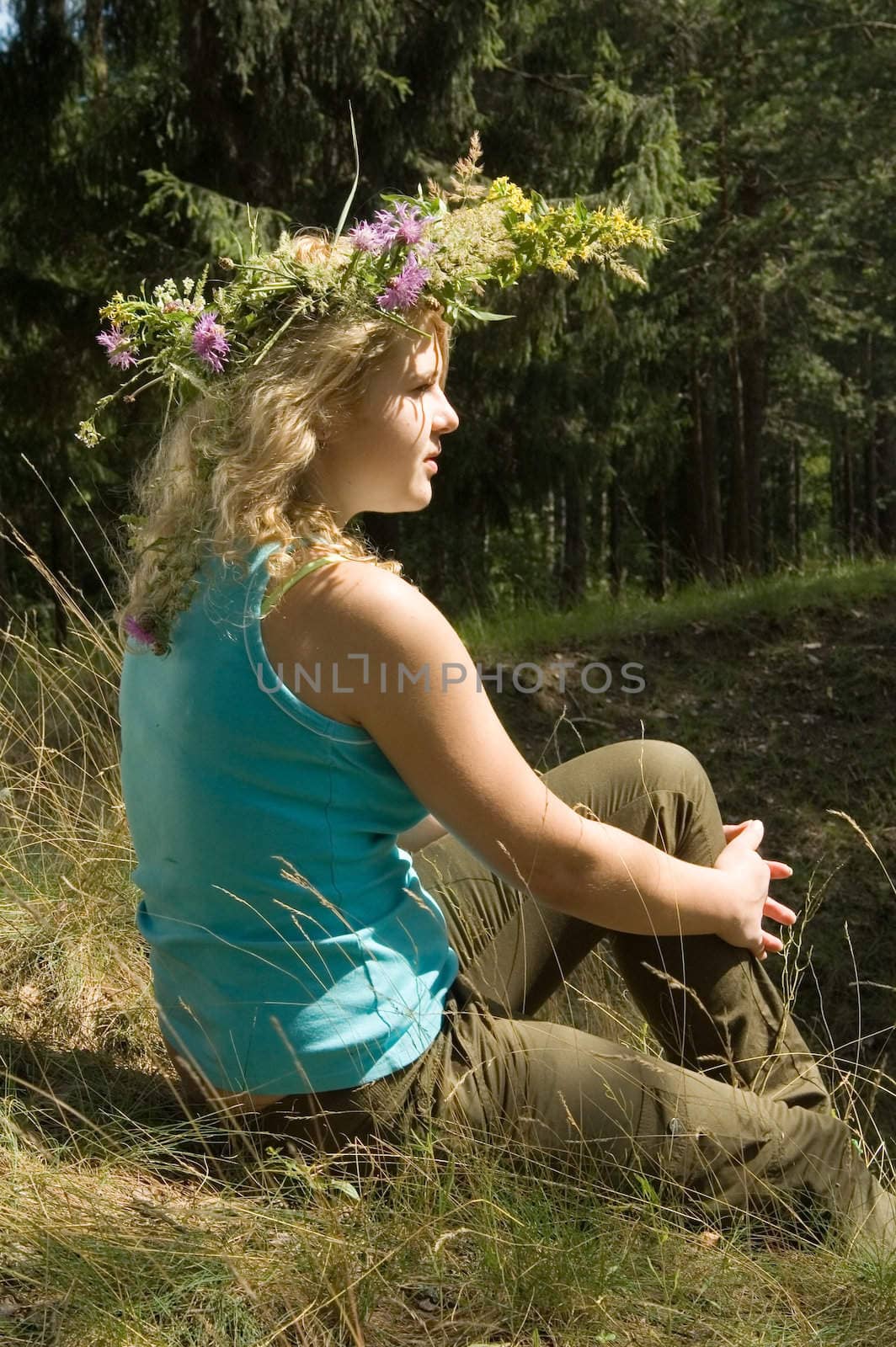 Young beautiful woman in a summer wood by Ravenestling