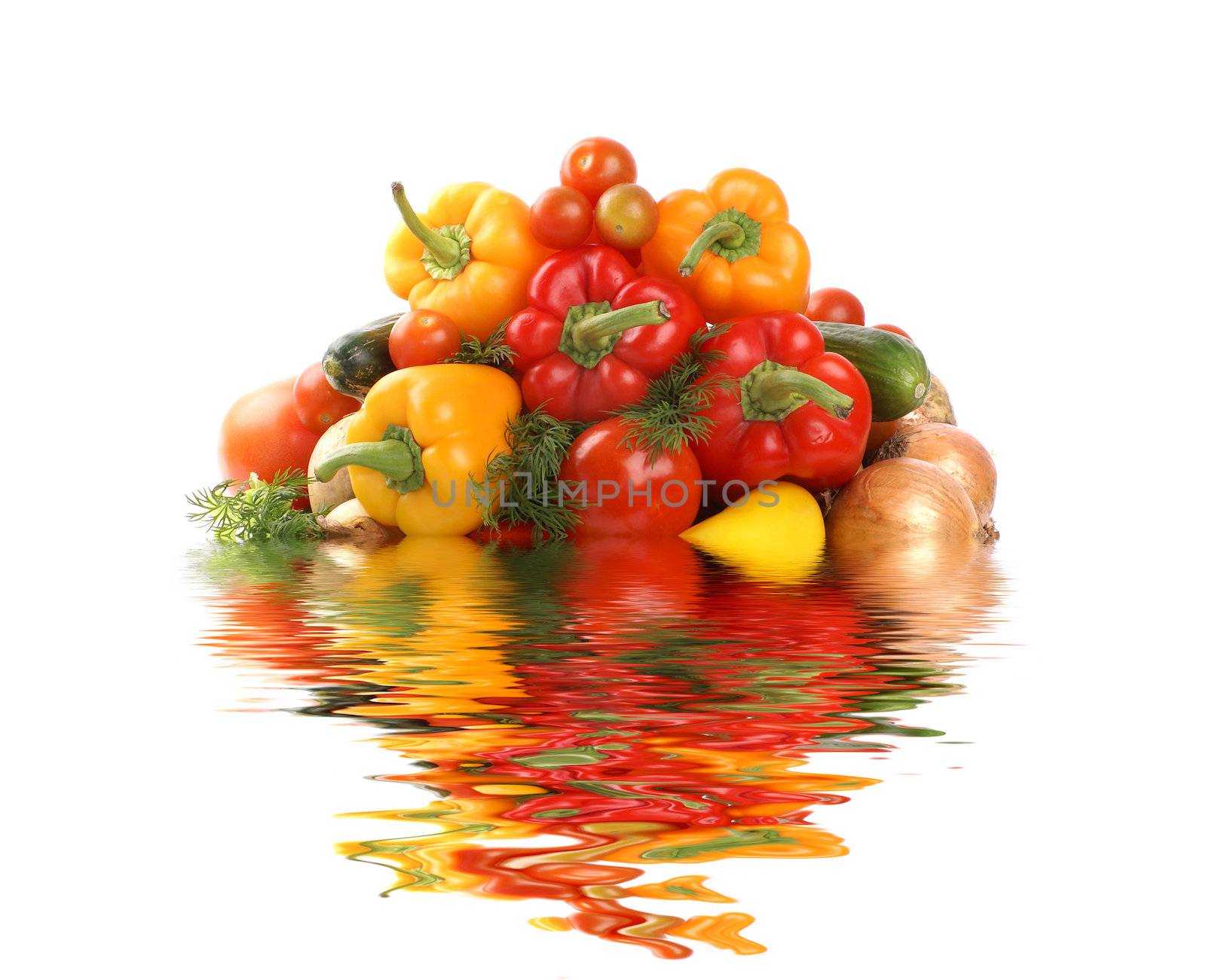 Different fresh tasty vegetables isolated on white background             