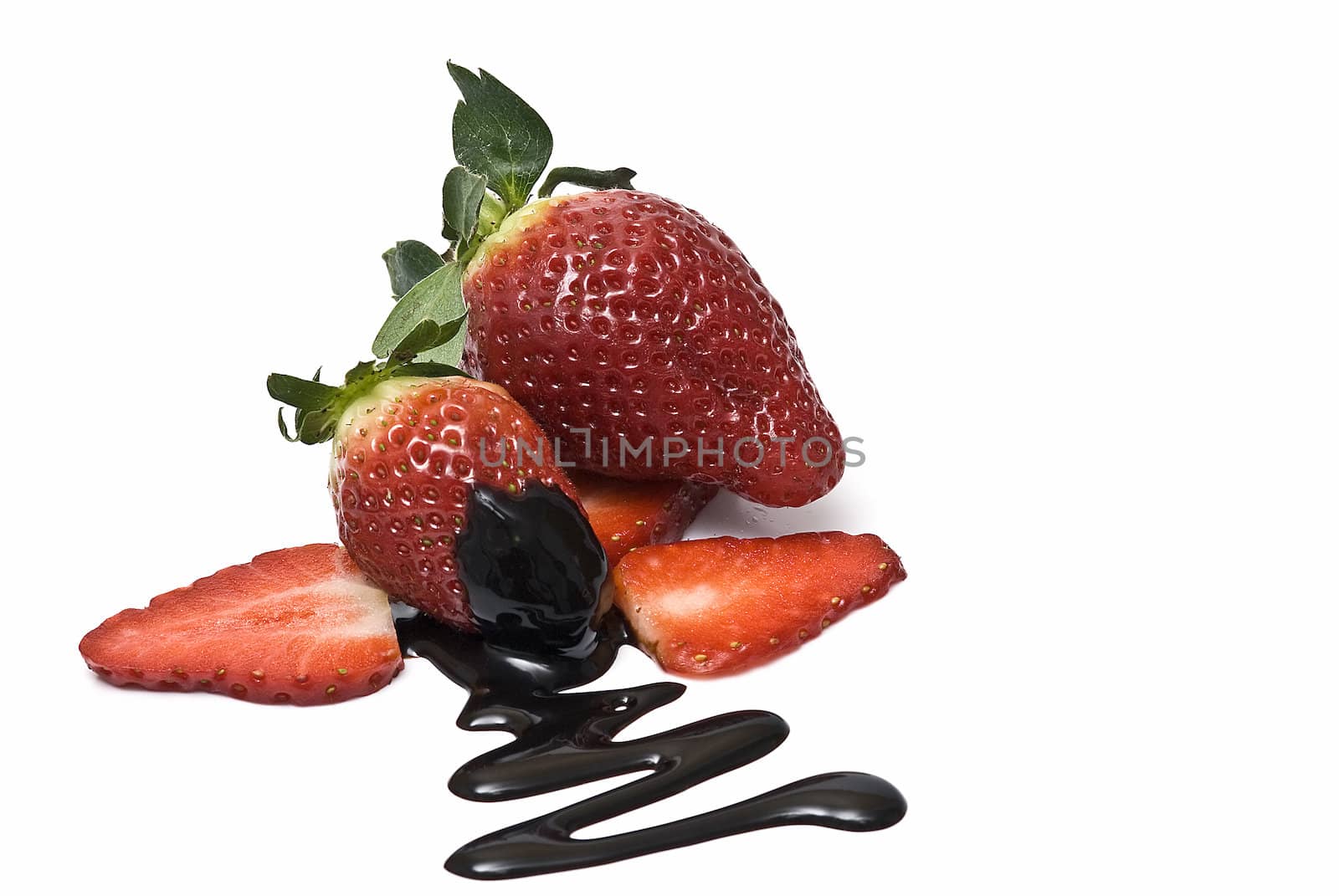 Strawberries with cocolate isolated on white background.