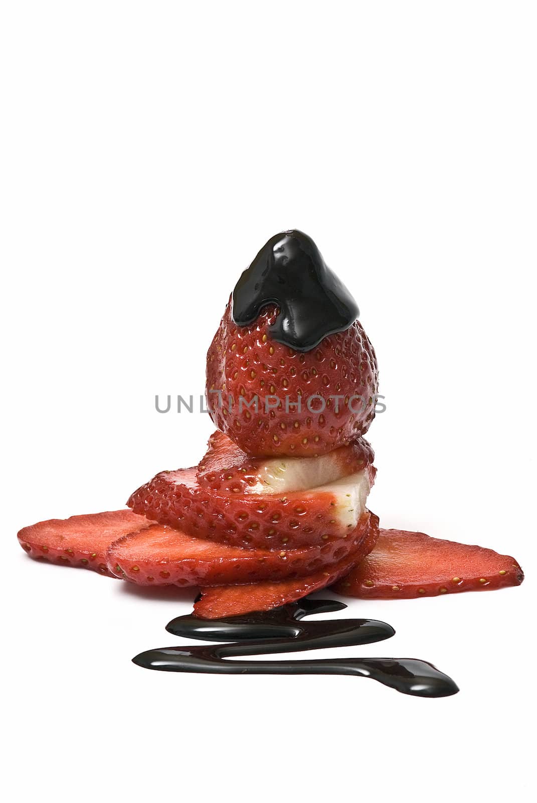 Strawberries with cocolate isolated on white background.