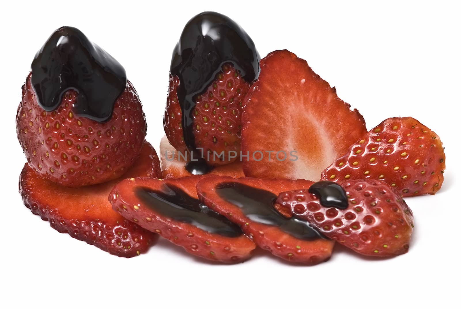 Strawberries with cocolate isolated on white background.