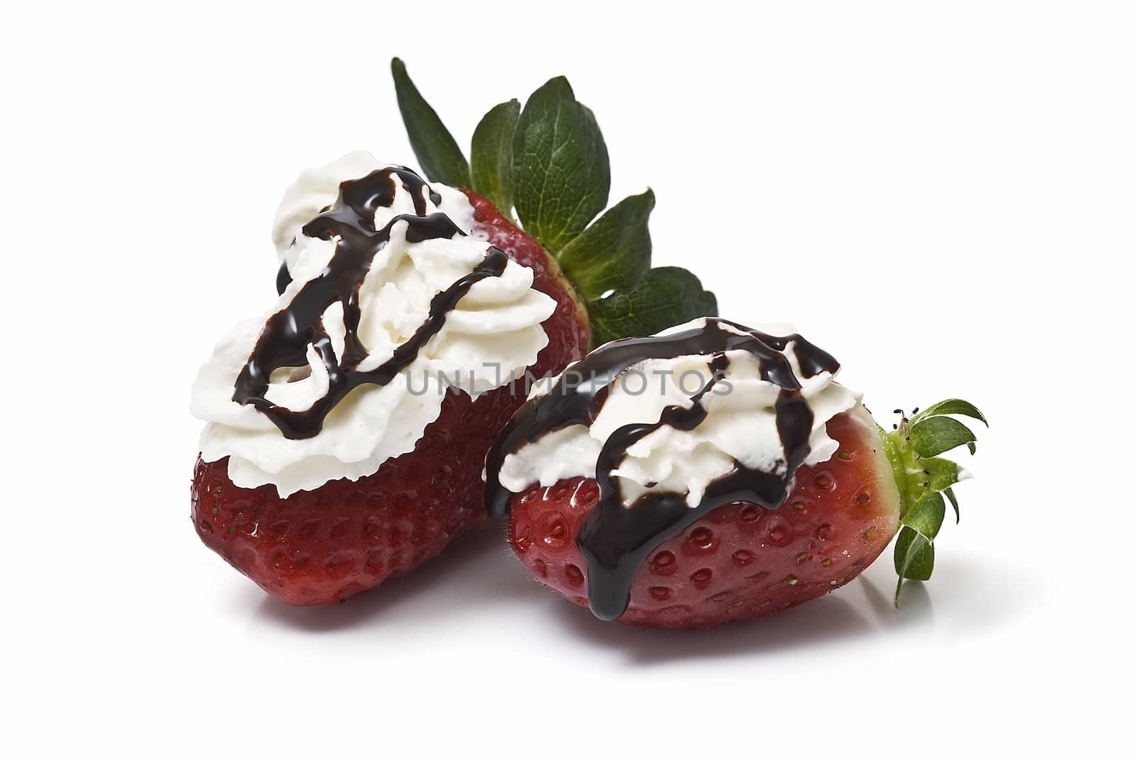 Strawberries with cocolate isolated on white background.