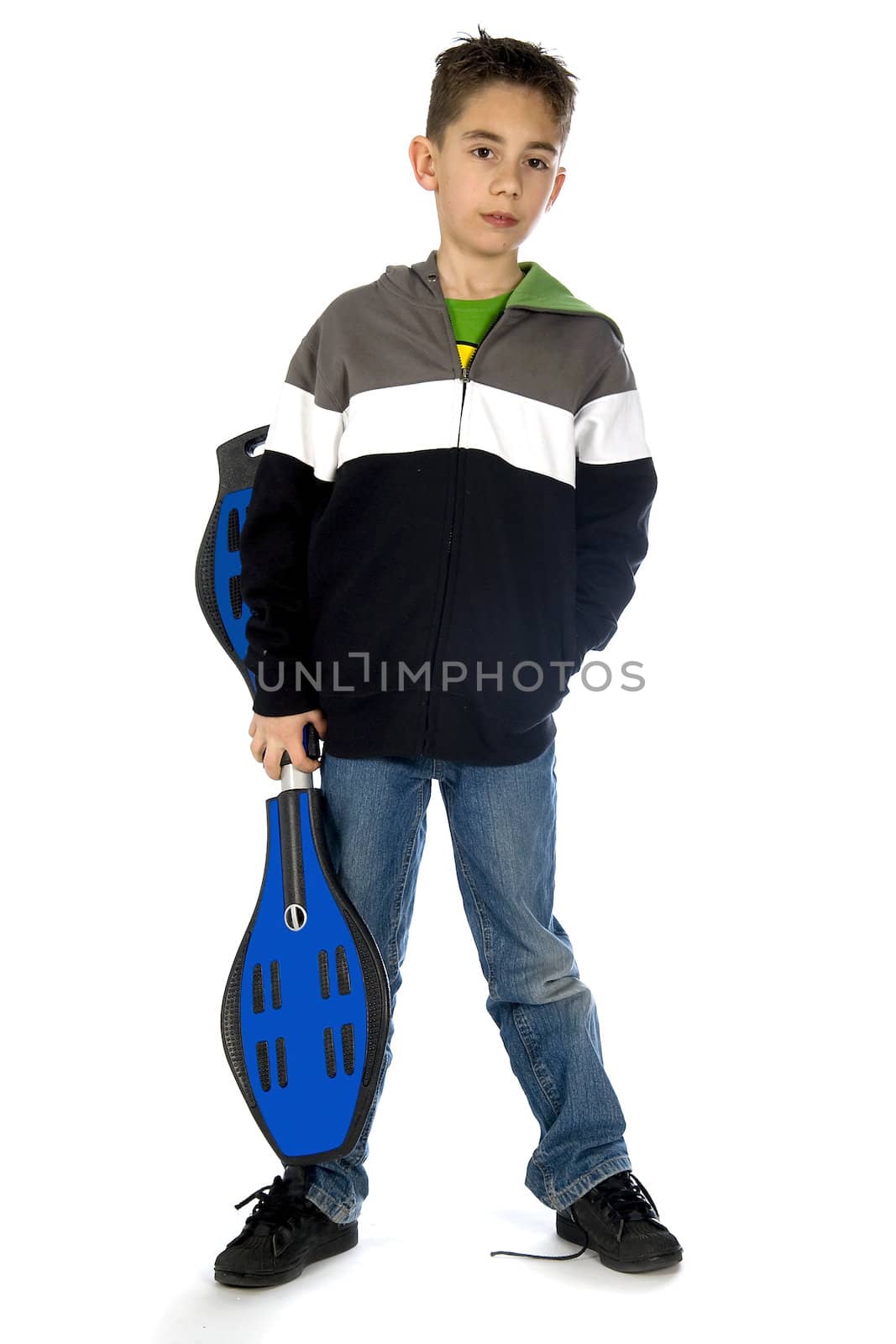 a boy with a waveboard on white