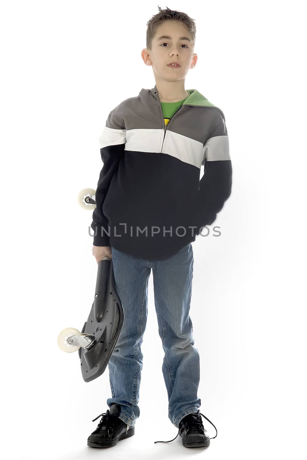 a boy with a waveboard on white