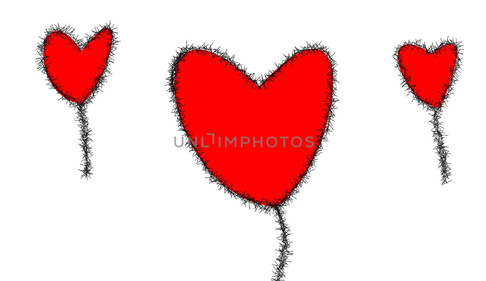 the three hearts on white background