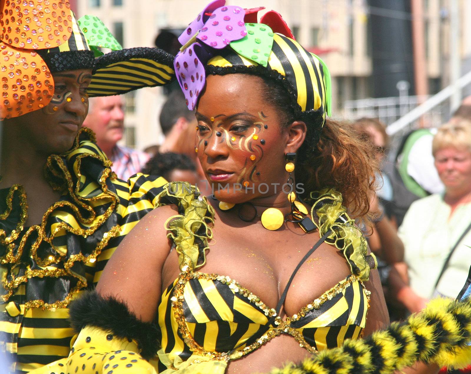 ROTTERDAM - SUMMER CARNIVAL, JULY 26, 2008. Carnival dancers with Bee theme at the Caribbean carnival parade in Rotterdam on July 26.