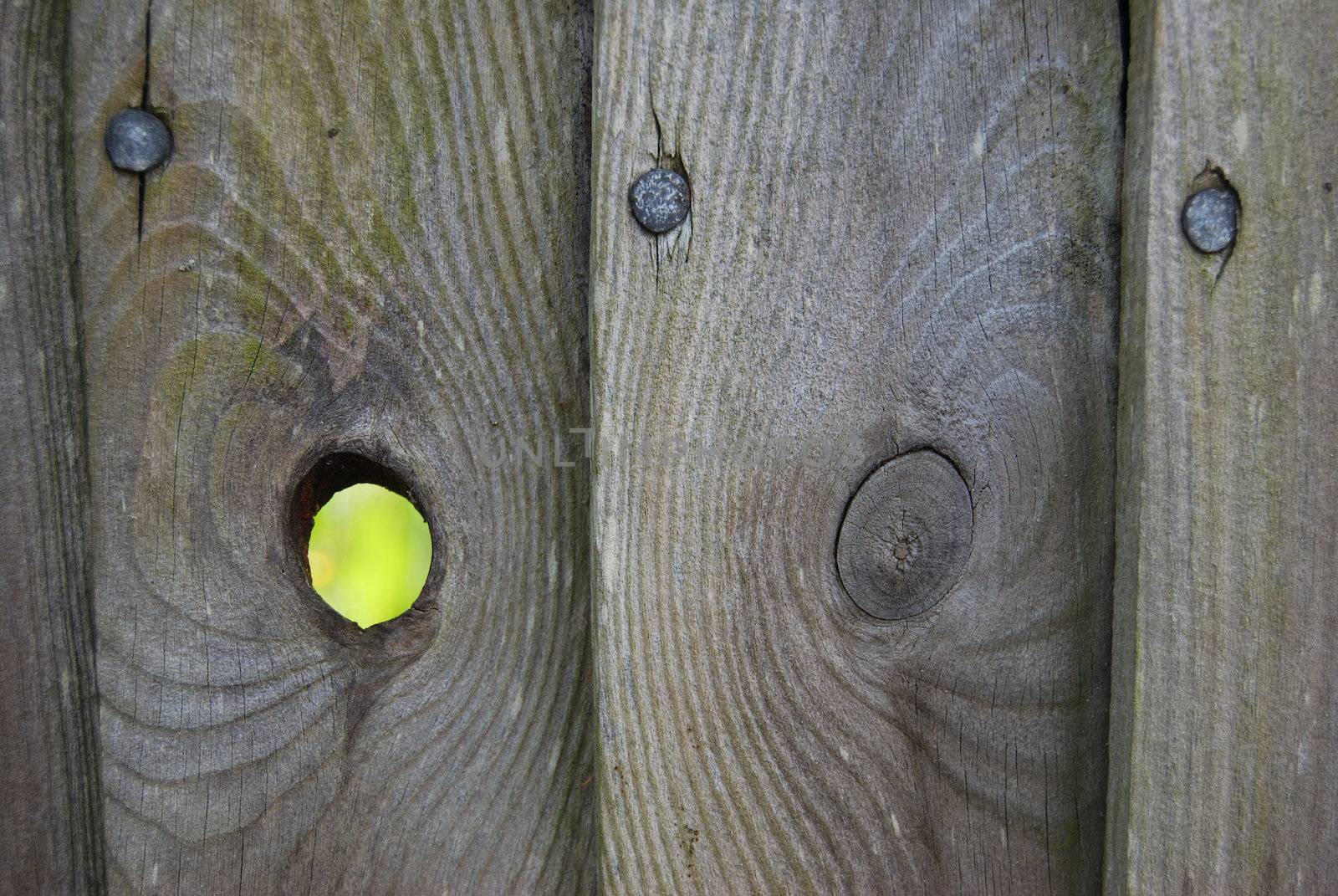 background of a hole in a wooden fence