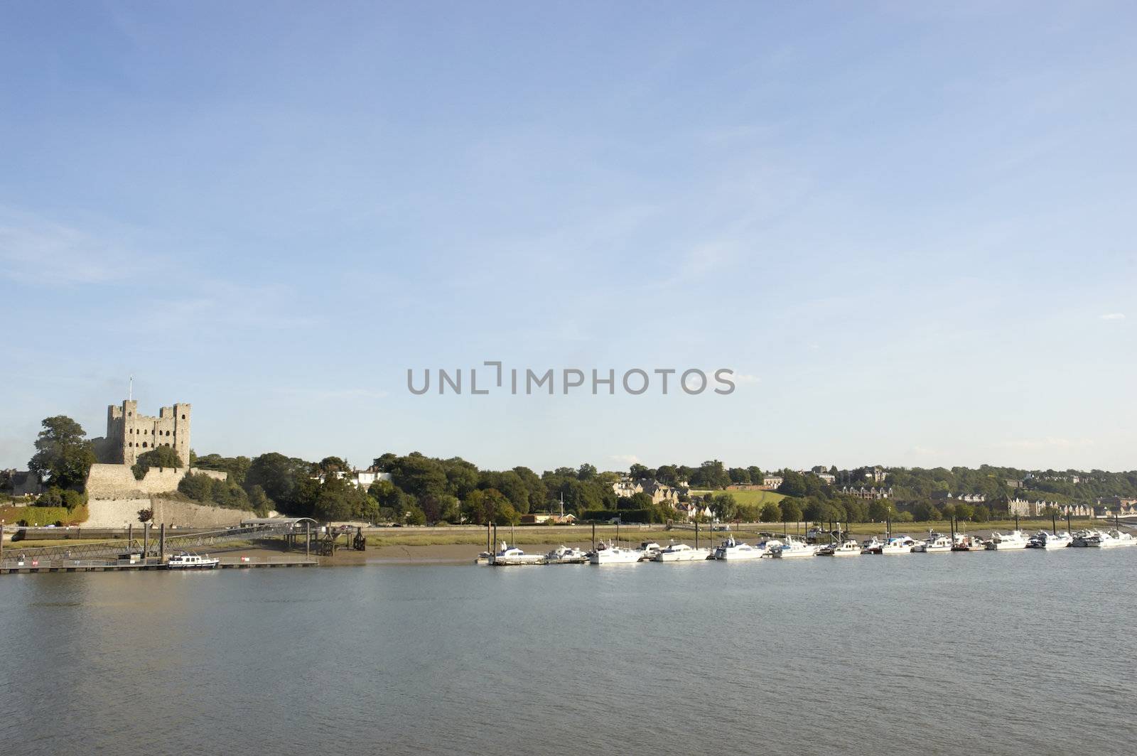 A view of Rochester Castle and Cathedral from across the river Madway