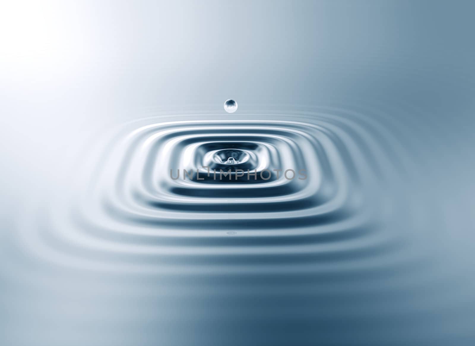 3d rendering of a water splash with ripple shaped as a square.