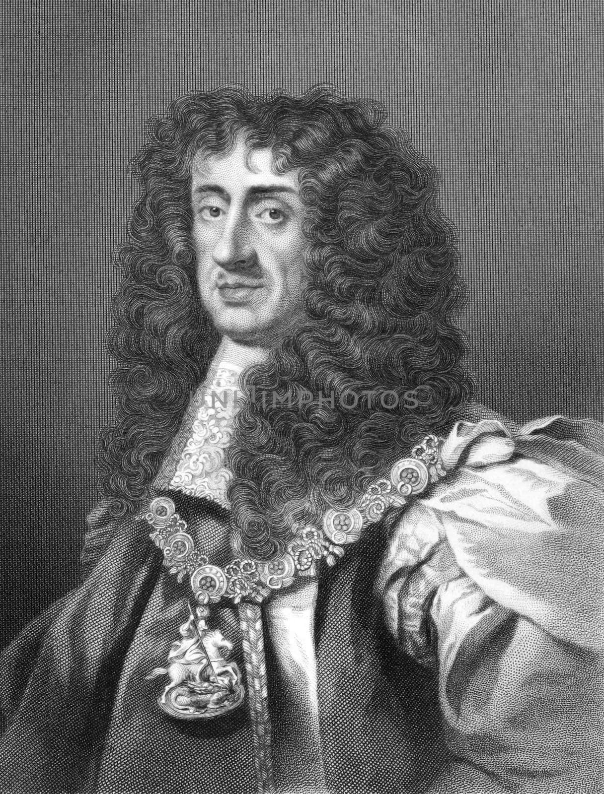 Charles II (1630-1685) on engraving from the 1800s. King of England, Scotland and Ireland during 1660-1685. Engraved by W.Holl and published in London by W.Mackenzie.