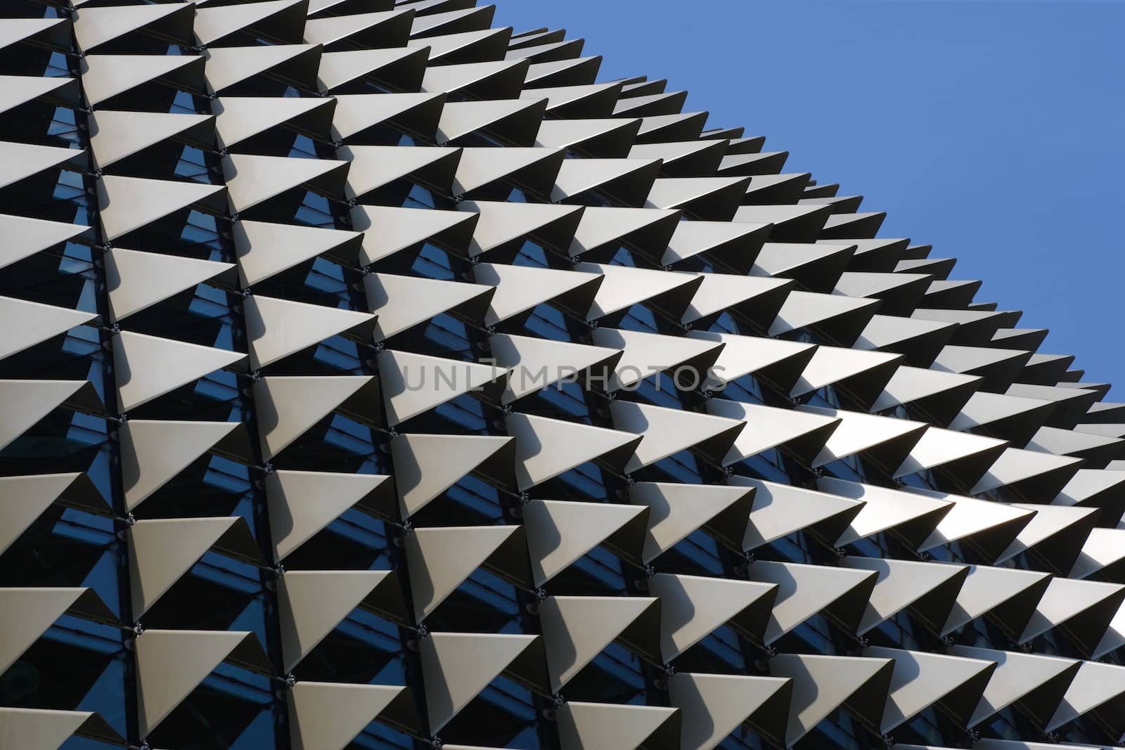 The roof of the Esplanade theatre in Singapore. Designed to resemble the durian fruit.
