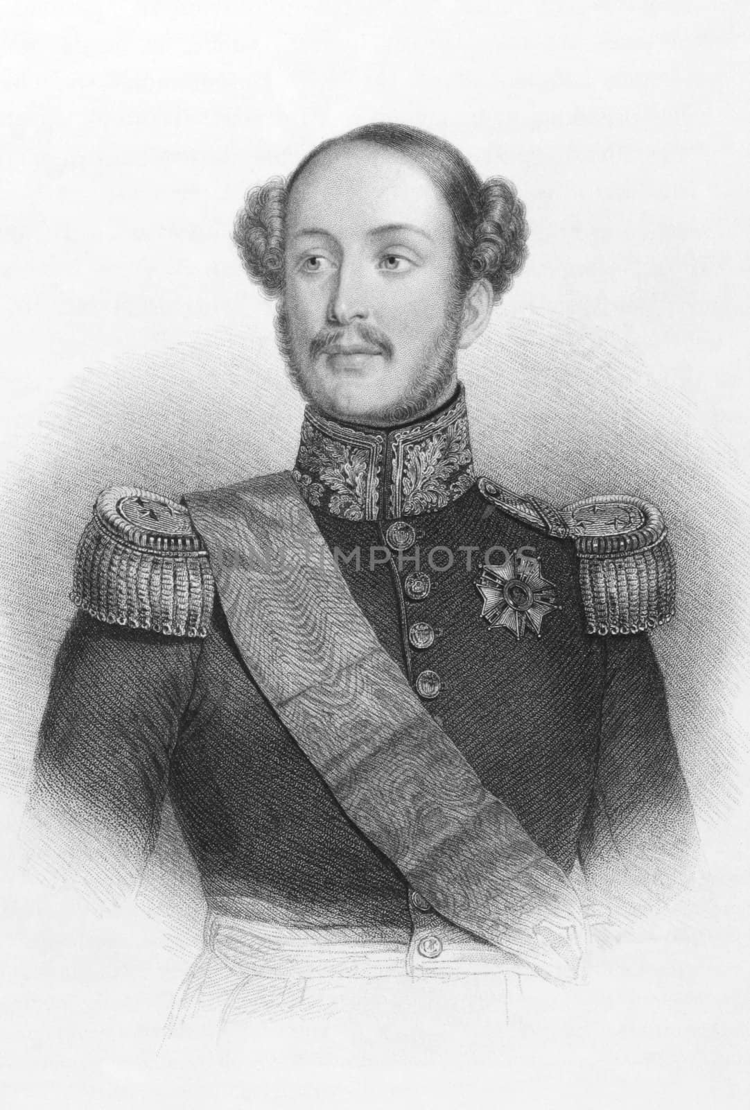 Ferdinand Philippe, Duke of Orleans on engraving from the 1800s. Eldest son of the future king Louis-Philippe of France. Published in London by Fisher, Son & Co.