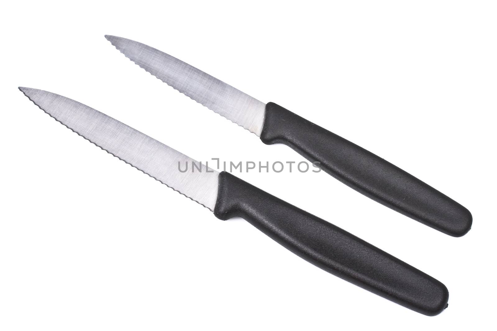 Two kitchen knives isolated on white background