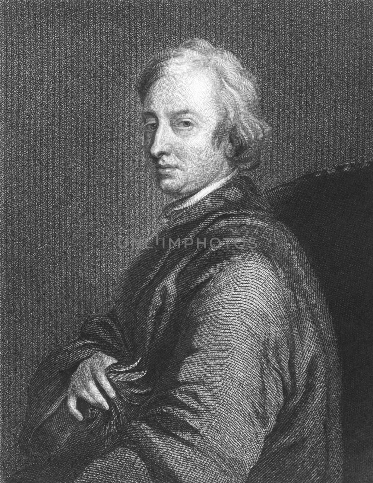 John Dryden (1631-1700) on engraving from the 1800s.
Influential English poet, literary critic, translator and playwright who dominated the literary scene of his day that it came to be known as the Age of Dryden. Engraved by C.E.Wagstaff from a painting by Houdoon and published in London by Charles Knight, Ludgate Street & Pall Mall East.