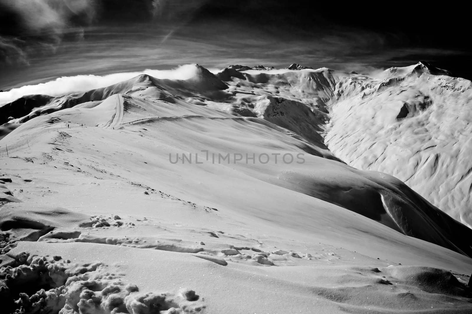 Alpine peaks in Livigno in Italy at the Swiss border.