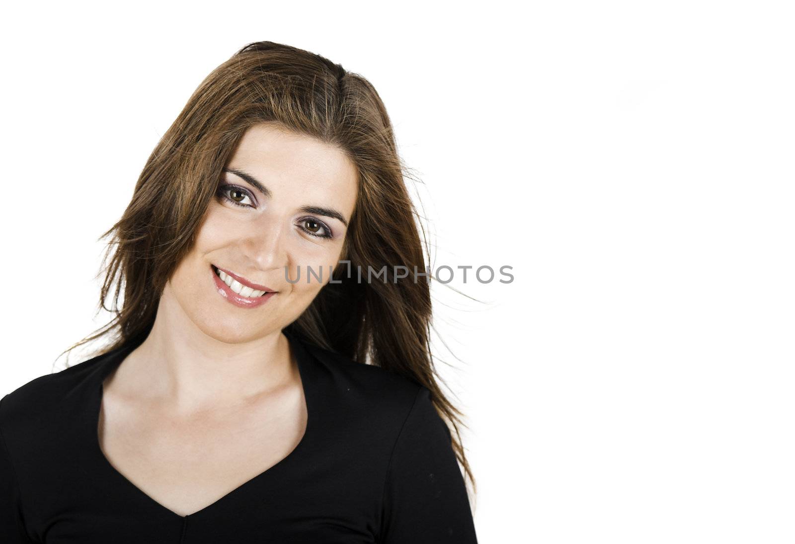 Close-up portrait of a beautiful young woman with a cute smile