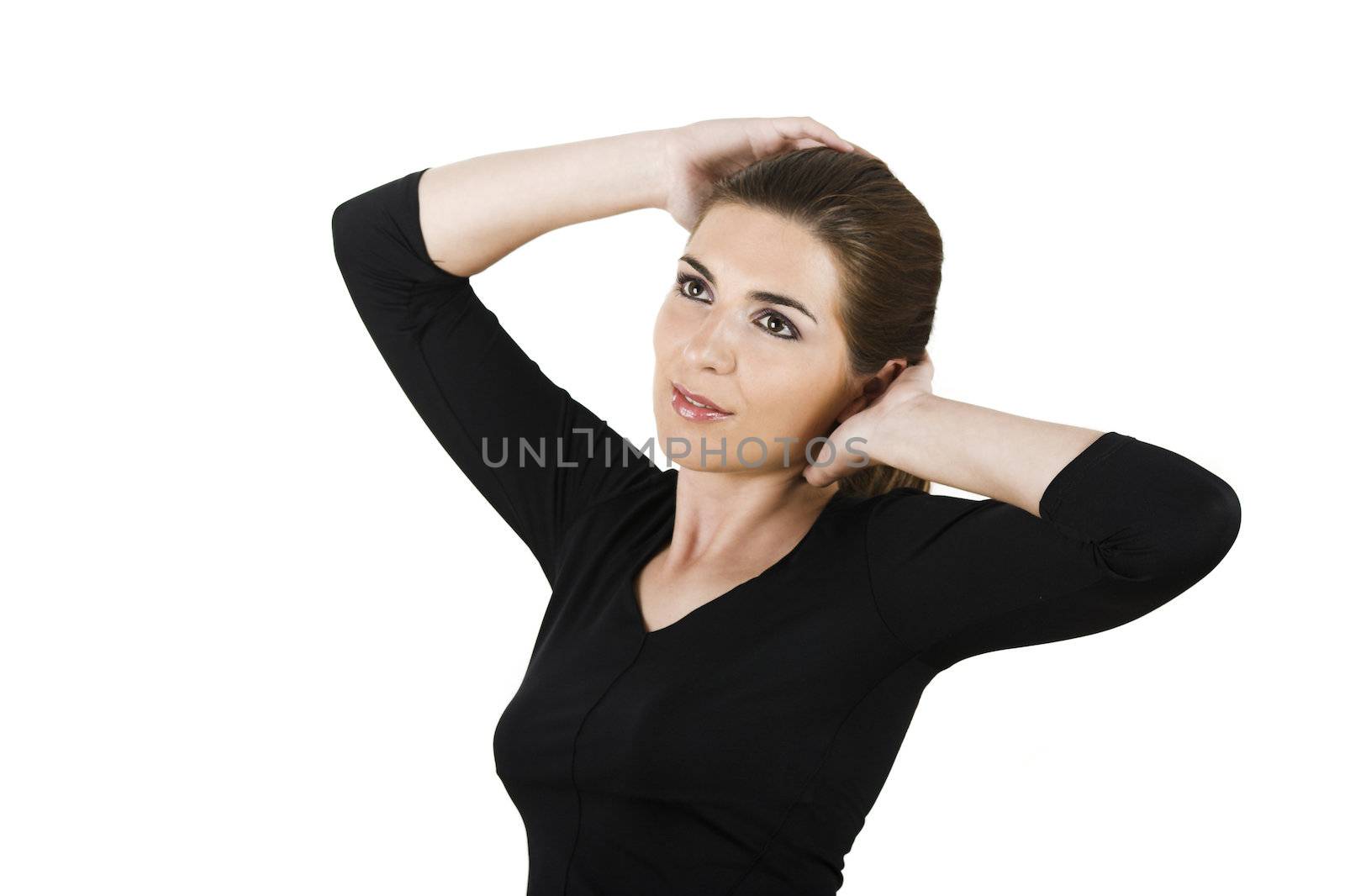 Close-up portrait of a beautiful young woman thinking