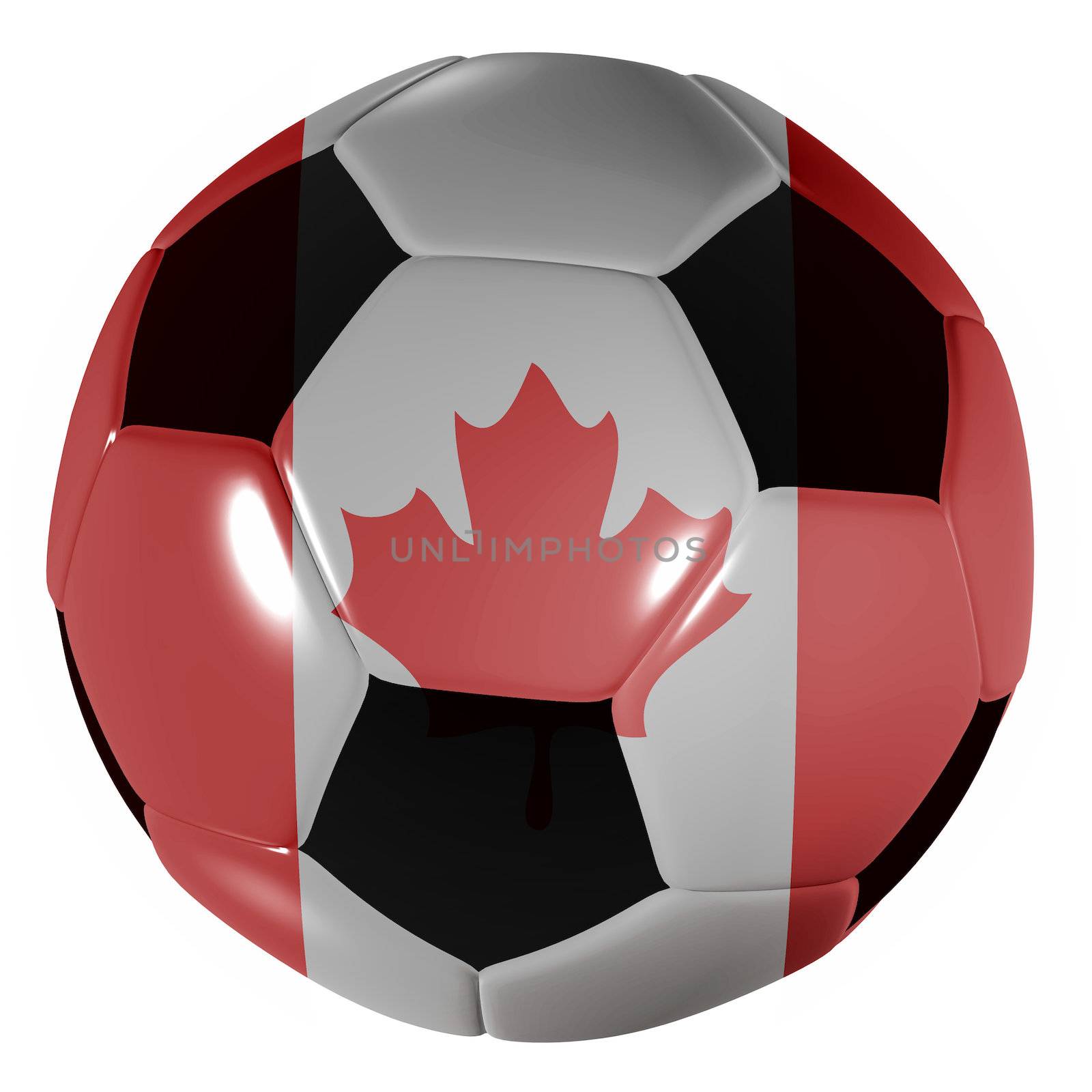 Traditional black and white soccer ball or football canada flag