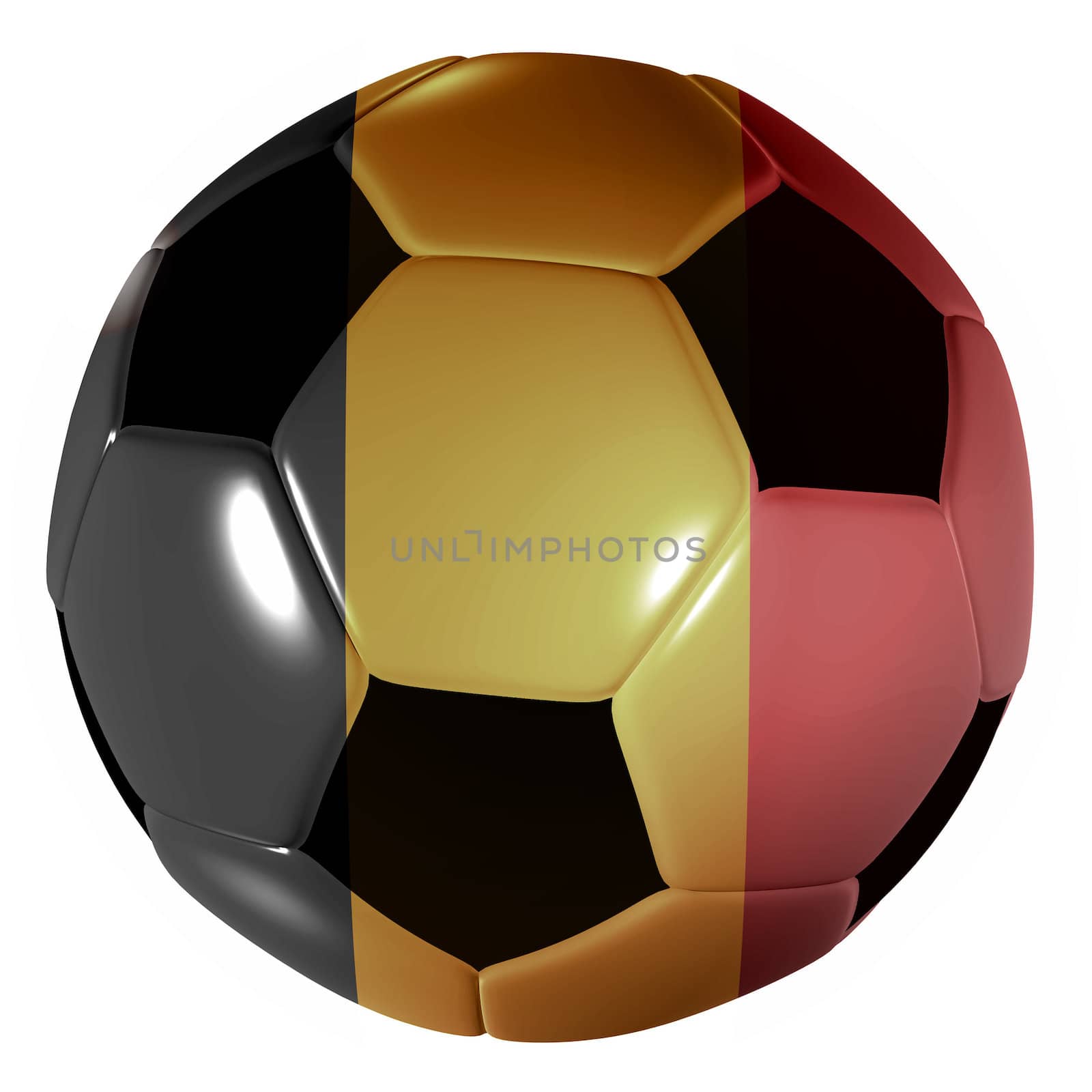 Traditional black and white soccer ball or football belgium flag