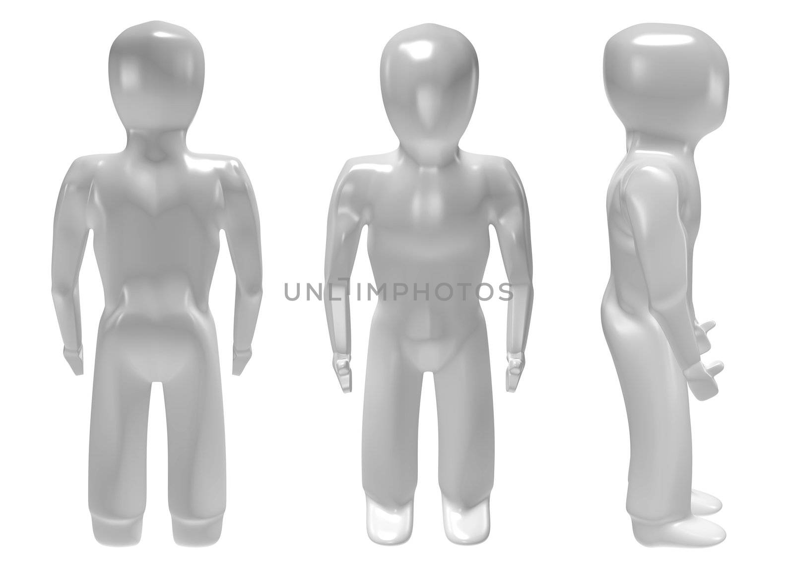 three dimensional  man in different poses with muscles and light reflection