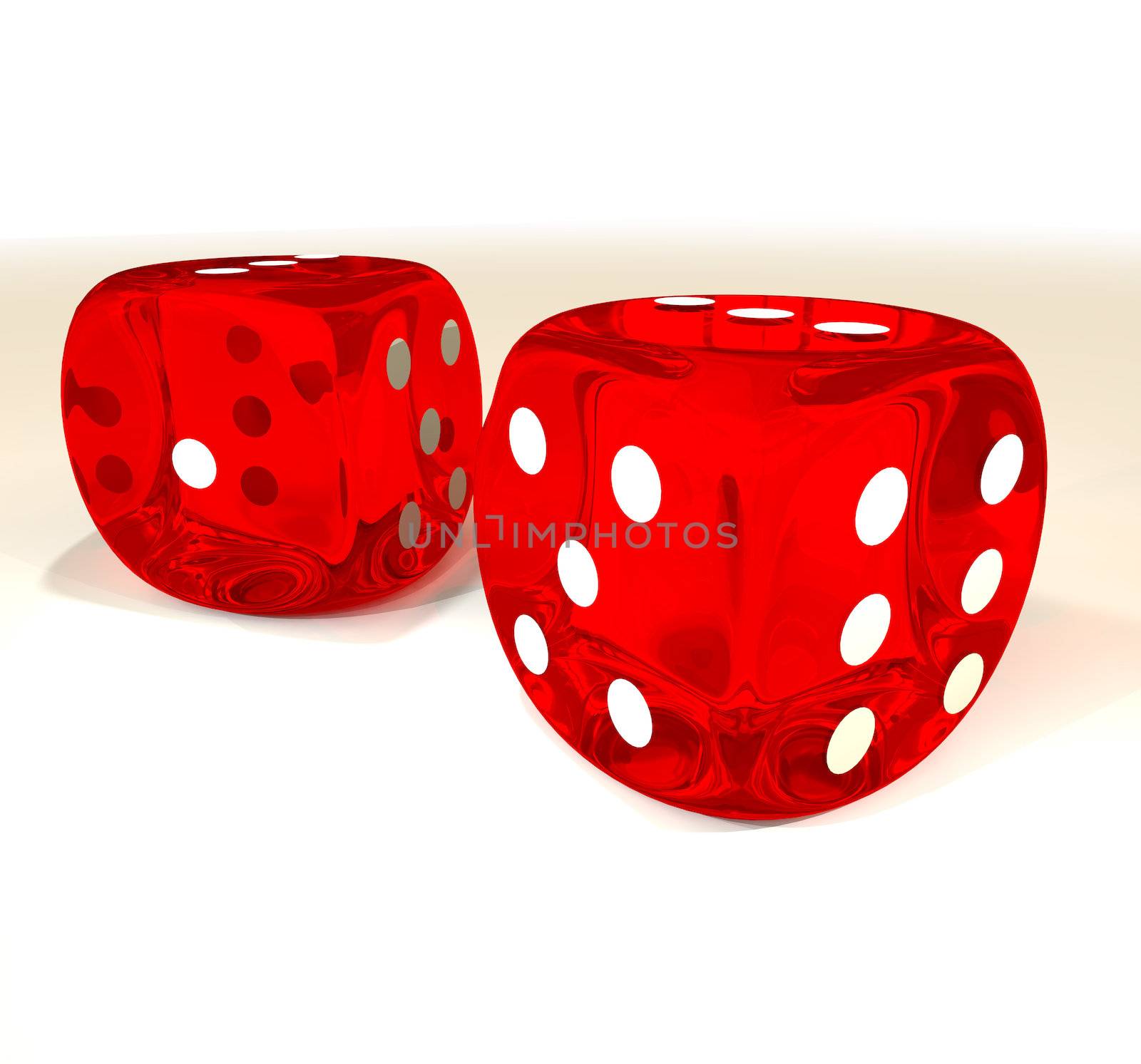 Pair of red dice with white spots and transparent effect
