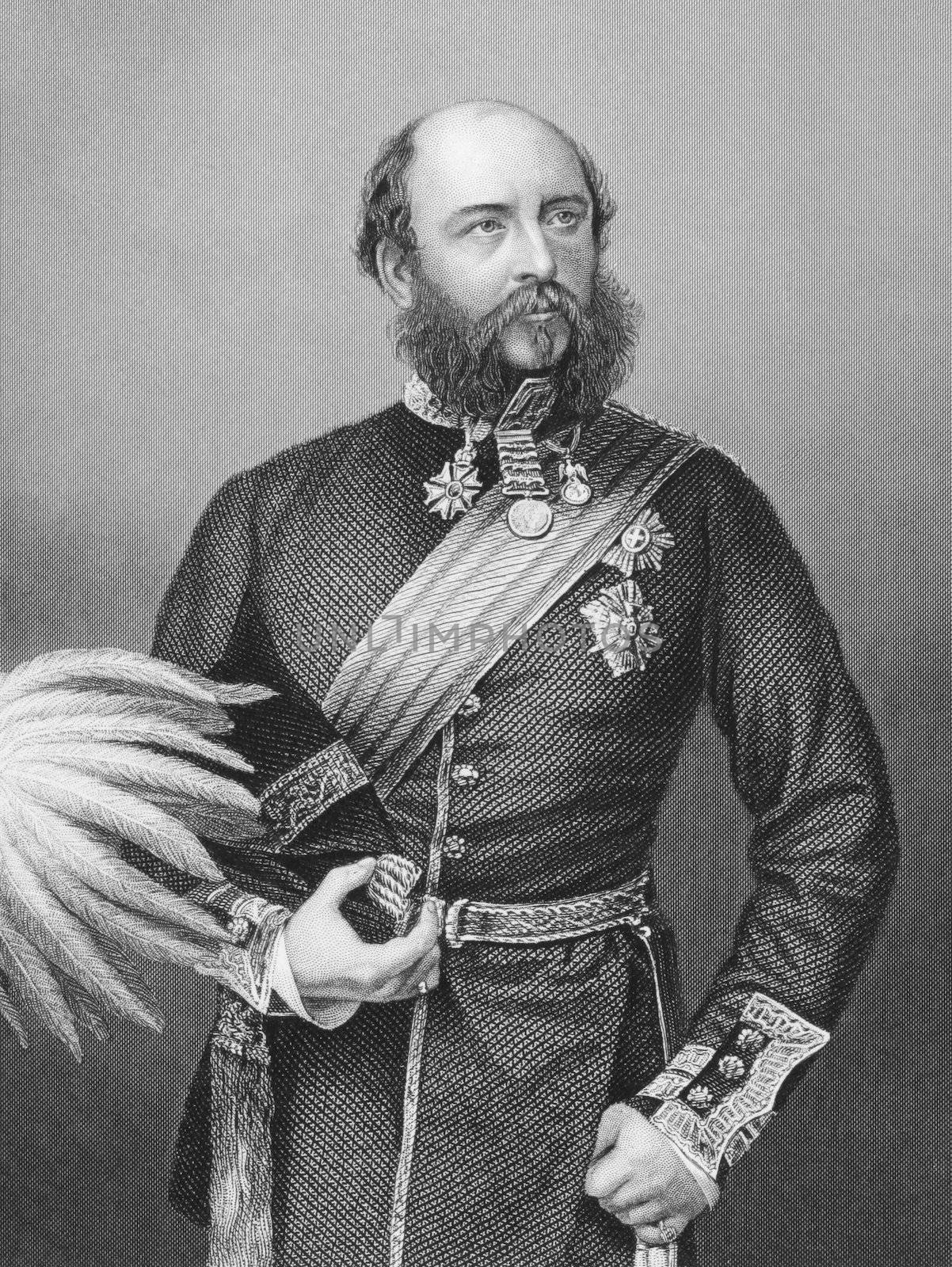 Prince George, Duke of Cambridge (1819-1904) on engraving from the 1800s. Member of the British Royal Family and army officer. Engraved from a photograph by J.De Beerski.