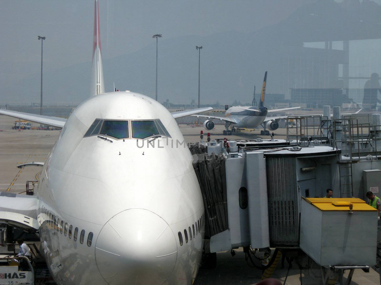 Charge and refuel airplane in airport