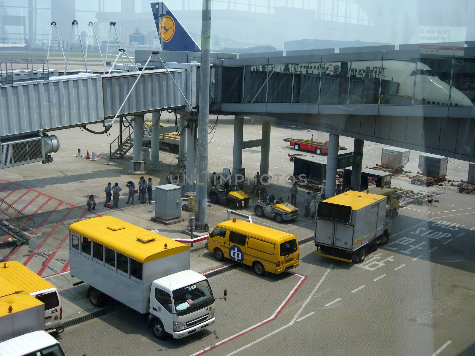 Charge and refuel airplane in airport