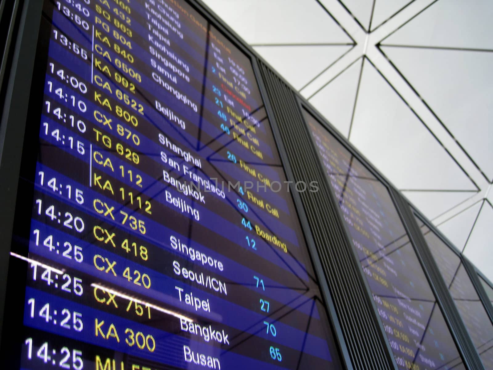 Airport departure board in hong kong airport