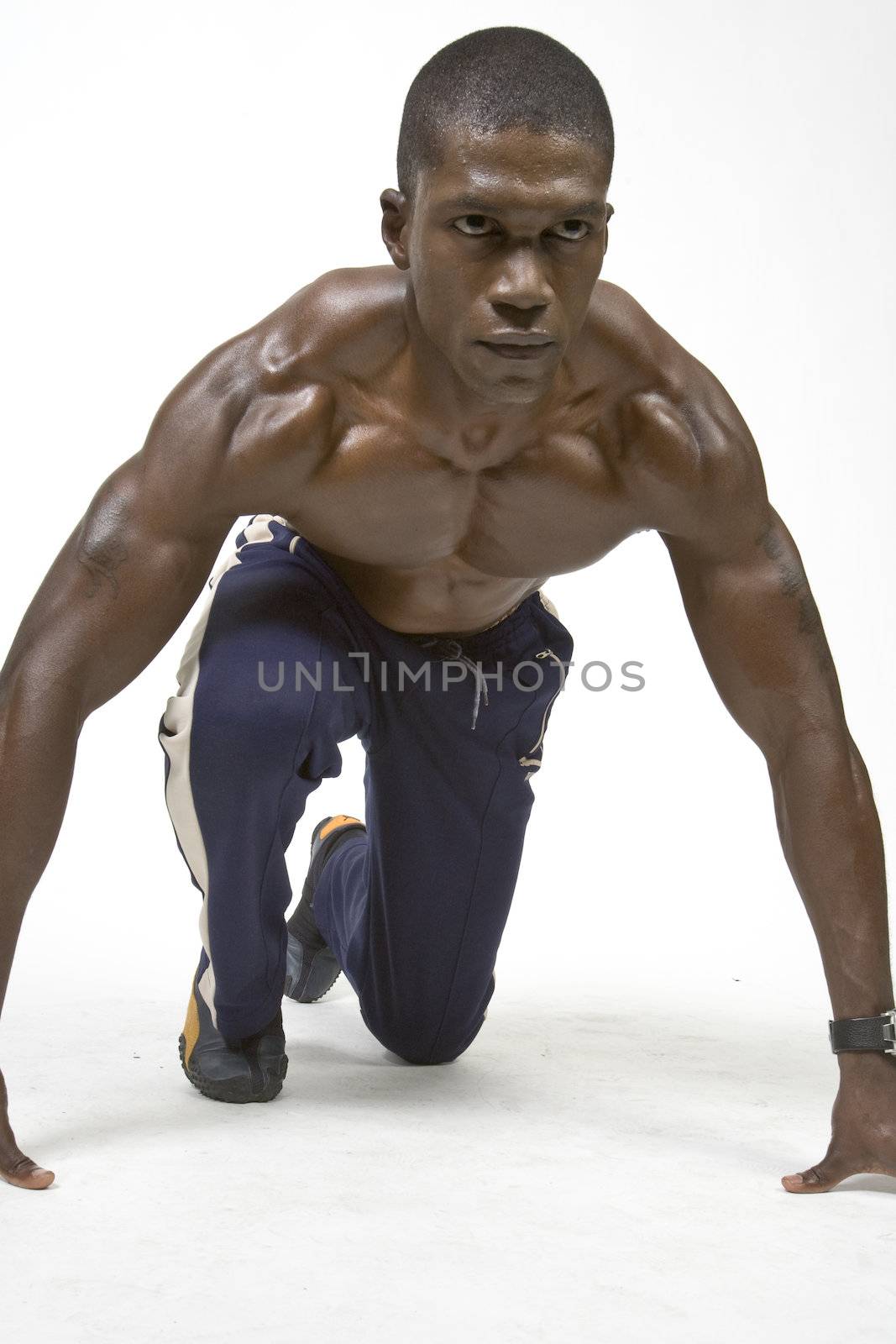 Muscular Black Man shows some musce