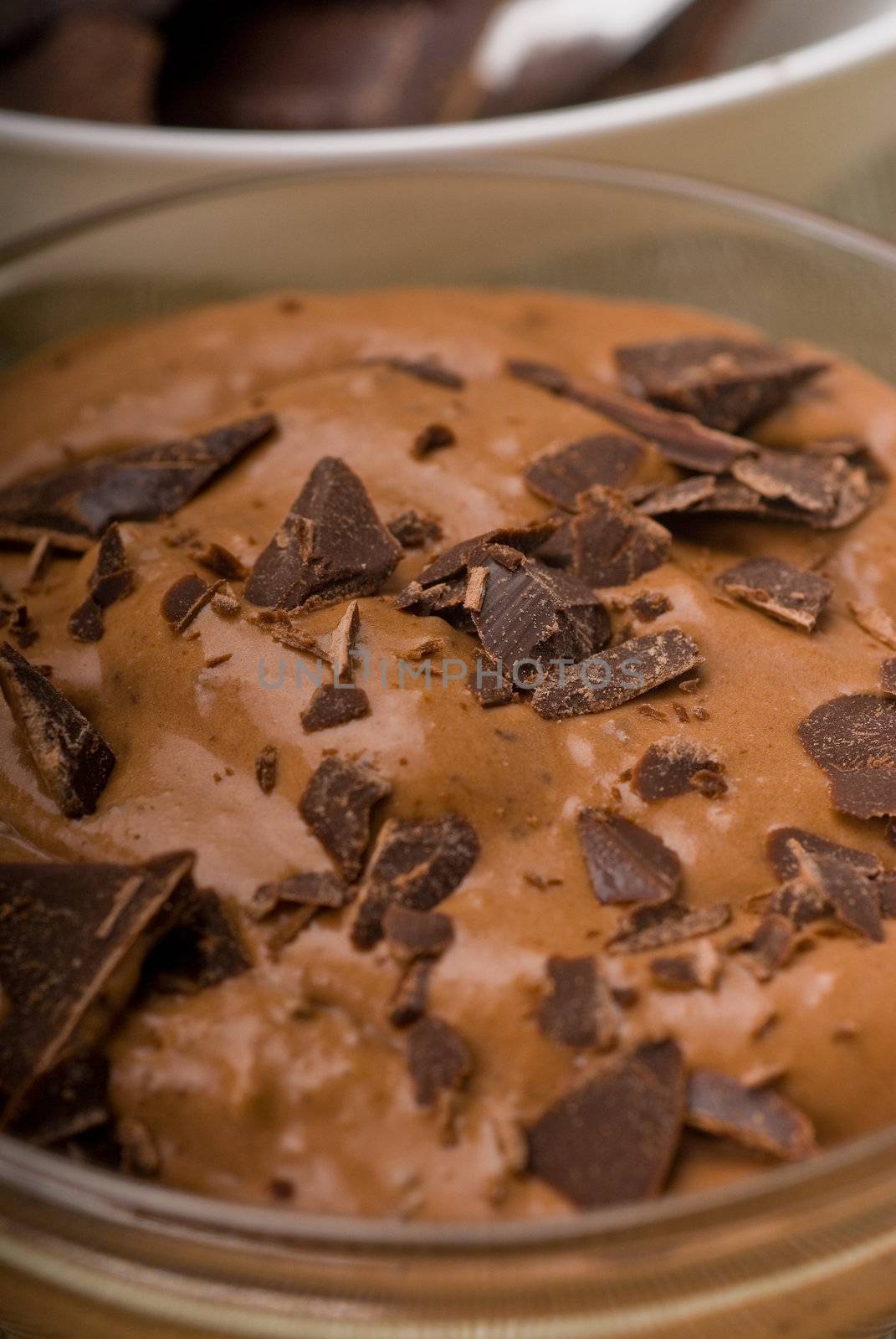 fresh homemade chocolate mousse made with bitter chocolate ,closeup