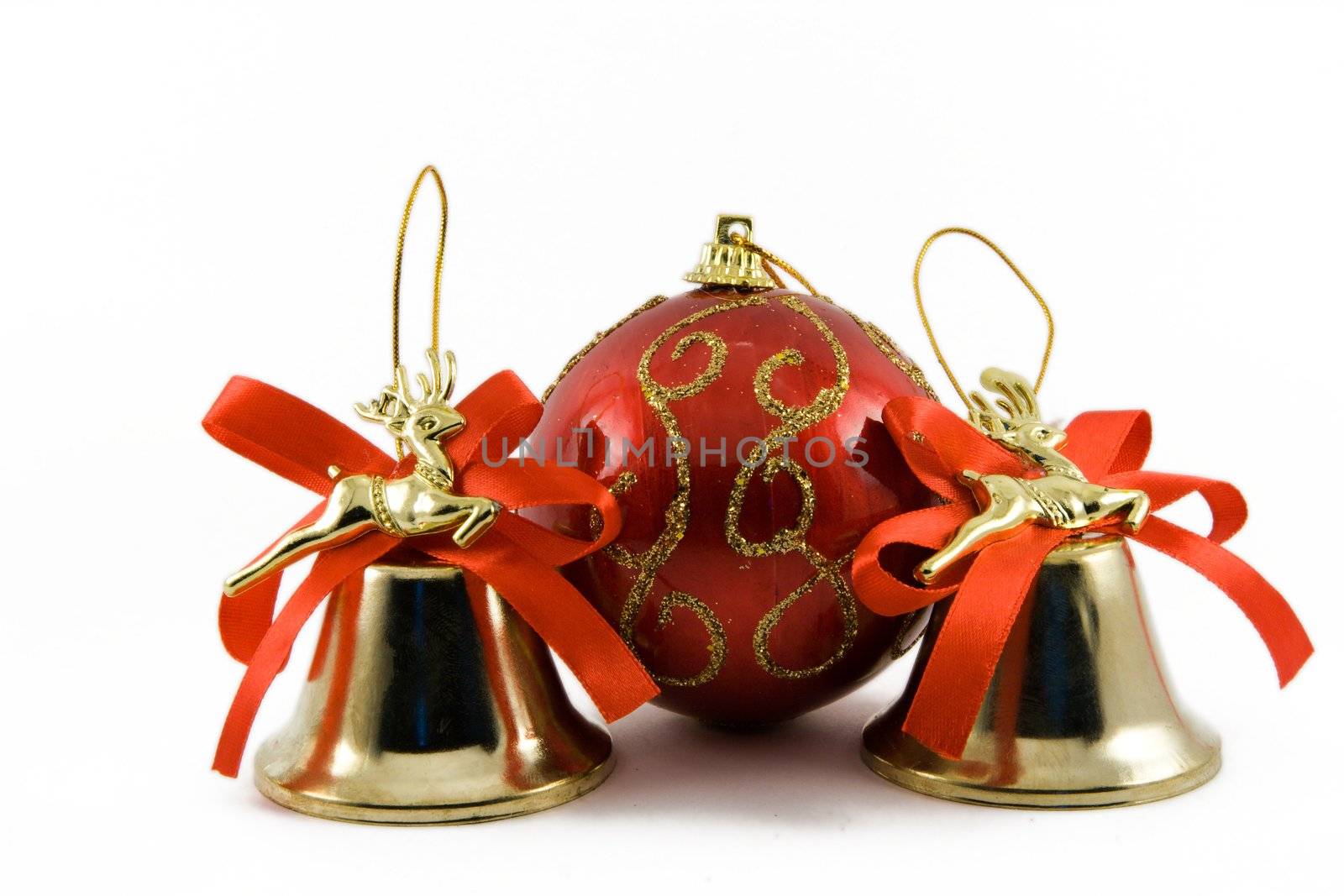 Two handbells and sphere on a white background
