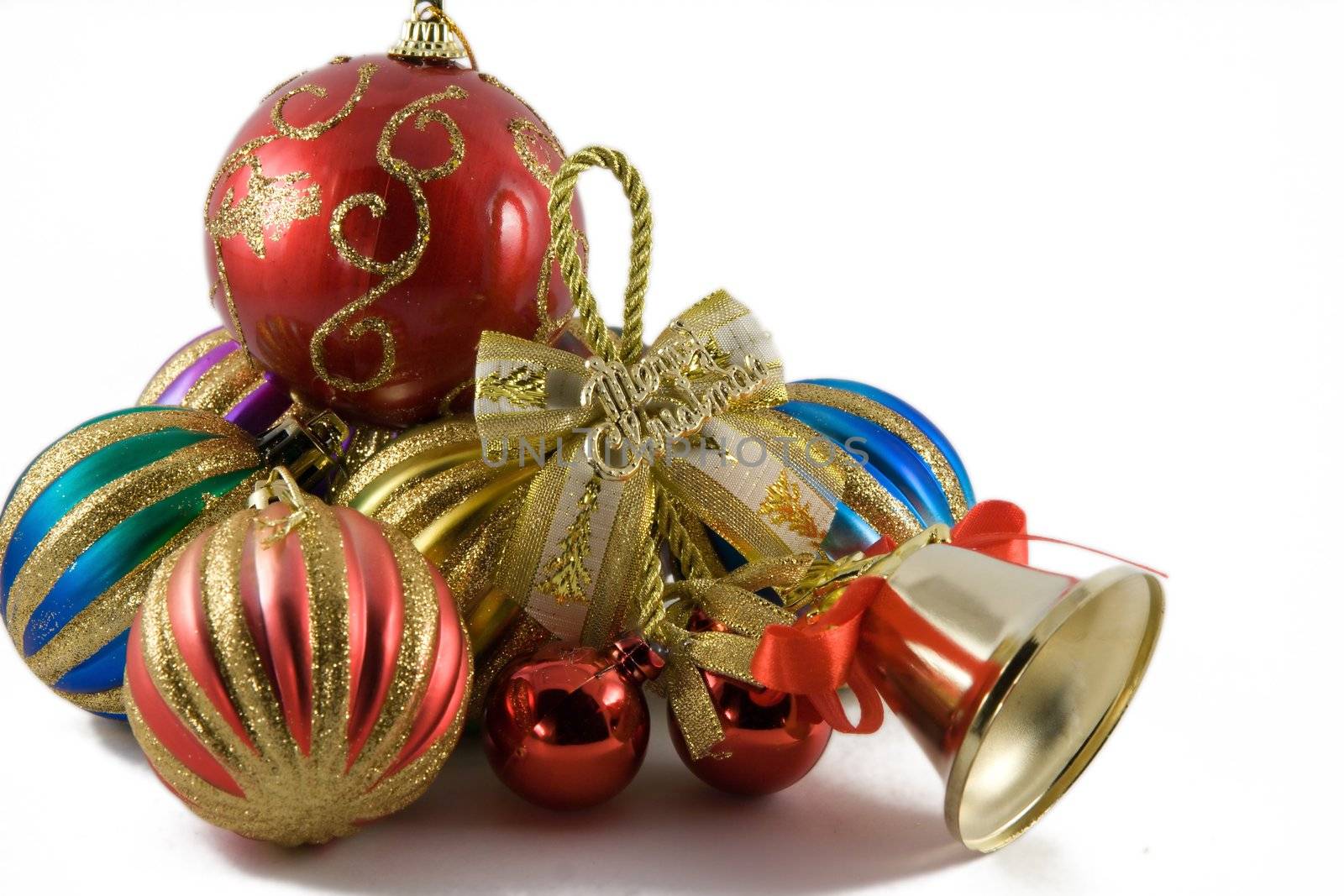 christmas spheres in a tinsel on a white background by ISerg