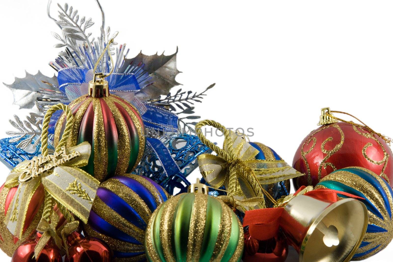 christmas spheres in a tinsel on a white background by ISerg