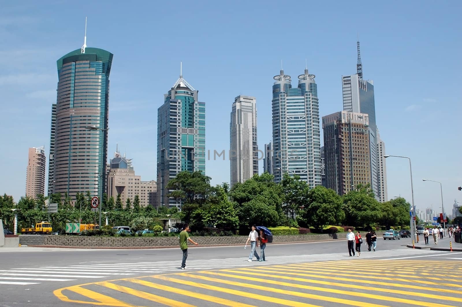 China, Shanghai. General cityscape with modern office buildings.